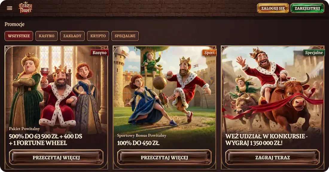 wszystkie bonusy w kasynie crazytower