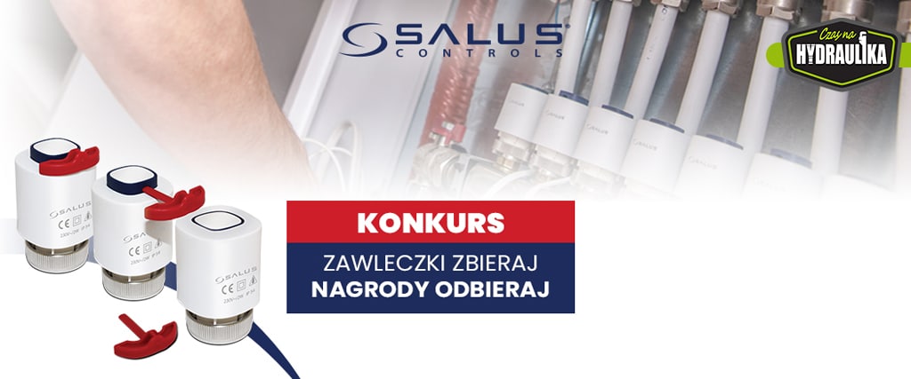 konkurs zawleczkowy i jego zasady na tle siłowników, loga SALUS Controls i Czas Na Hydraulika, a także siłowników SALUS
